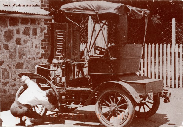 Lucius Charles Manning and car at Wilberforce, York, Western Australia